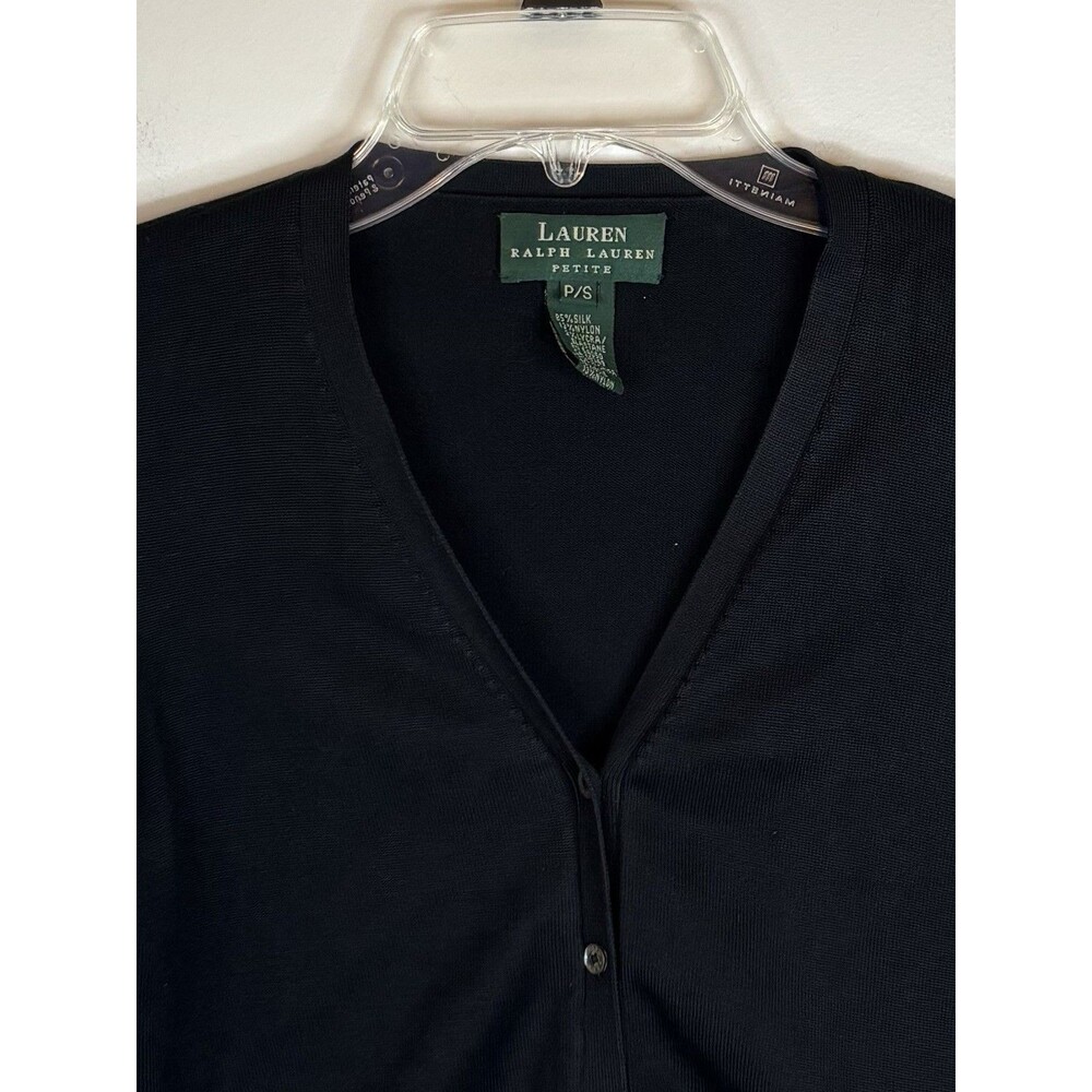 LAUREN RALPH LAUREN Black Silk Blend Cardigan Sweater Women Petite Small Buttons - Picture 4 of 9